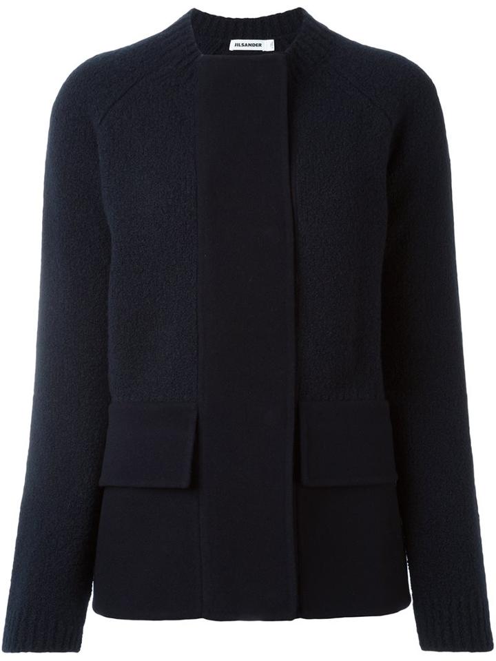 Jil Sander Flap Pockets Textured Jacket, Women's, Size: 38, Blue, Polyamide/wool/virgin Wool