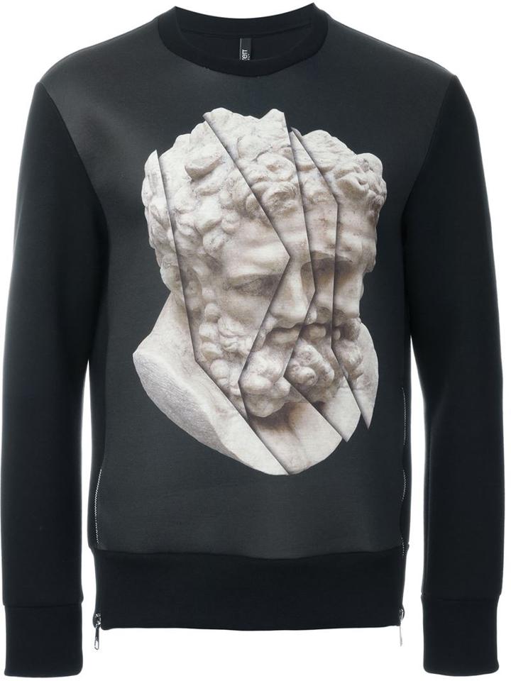 Neil Barrett Statue Print Sweatshirt, Men's, Size: M, Black, Viscose/polyurethane/cotton
