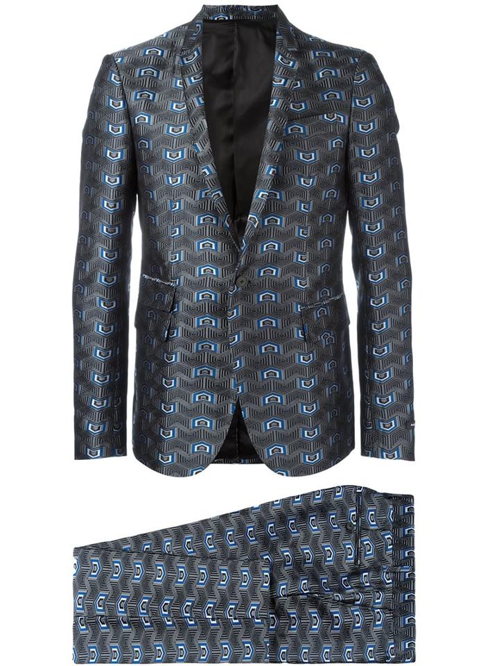 Les Hommes Jacquard Dinner Suit, Men's, Size: 48, Grey, Polyester/silk/cotton