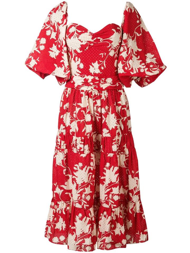 Johanna Ortiz Floral Midi Dress - Red