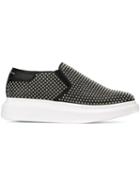 Alexander Mcqueen Extended Sole Embellished Sneakers, Women's, Size: 38, Black, Leather/rubber/metal Other