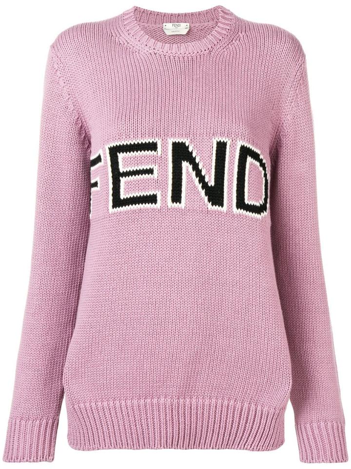 Fendi Contrast Logo Knit Jumper - Pink
