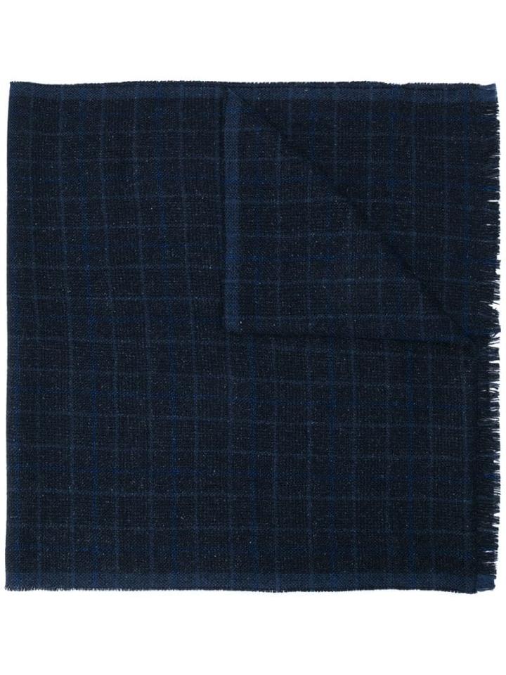 Eleventy Check Print Scarf - Blue