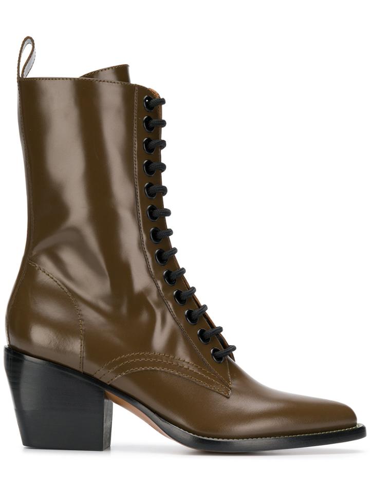 Chloé Chunky Heel Lace Up Boots - Brown