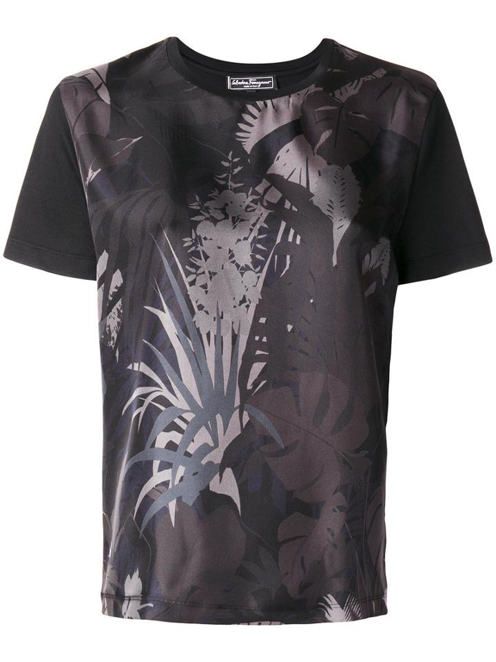 Salvatore Ferragamo - Printed Satin-twill T-shirt - Women - Silk/cotton - M, Black, Silk/cotton