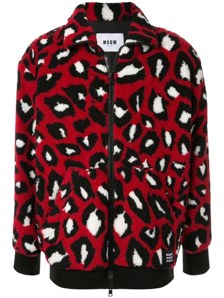 Msgm Animal Print Zipped Cardigan - Red