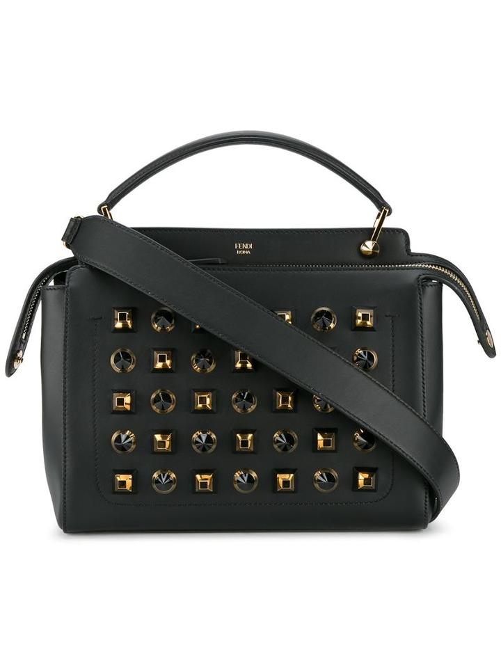 Fendi Studded Dotcom Shoulder Bag, Women's, Black, Leather