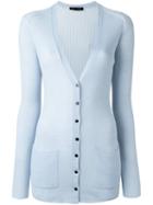 Proenza Schouler Long Ribbed Cardigan, Women's, Size: Medium, Blue, Wool
