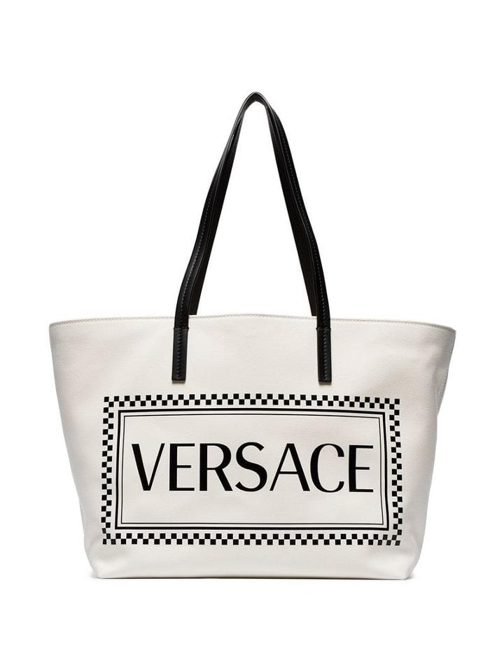 Versace White Logo-print Tote Bag