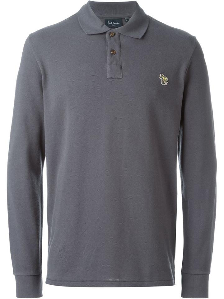 Paul Smith Jeans Long Sleeved Zebra Polo, Men's, Size: Xl, Grey, Organic Cotton