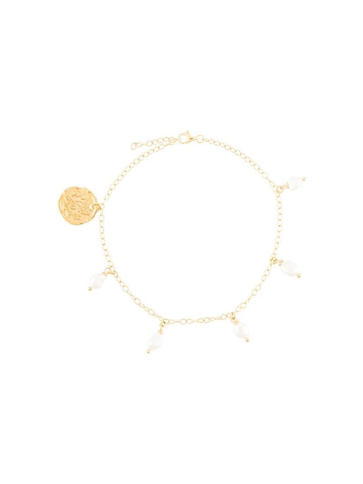 Ancient Greek Sandals Fine Chain Pearl Bracelet - Gold