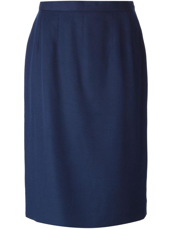Guy Laroche Vintage High Waist Pencil Skirt, Women's, Size: 36, Blue
