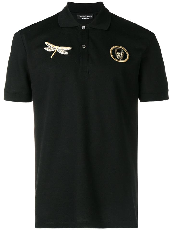 Alexander Mcqueen Dragonfly And Skull Patch Polo Shirt - Black