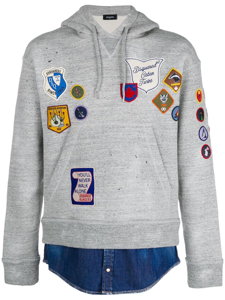 Dsquared2 Patch Appliqué Hoodie - Grey