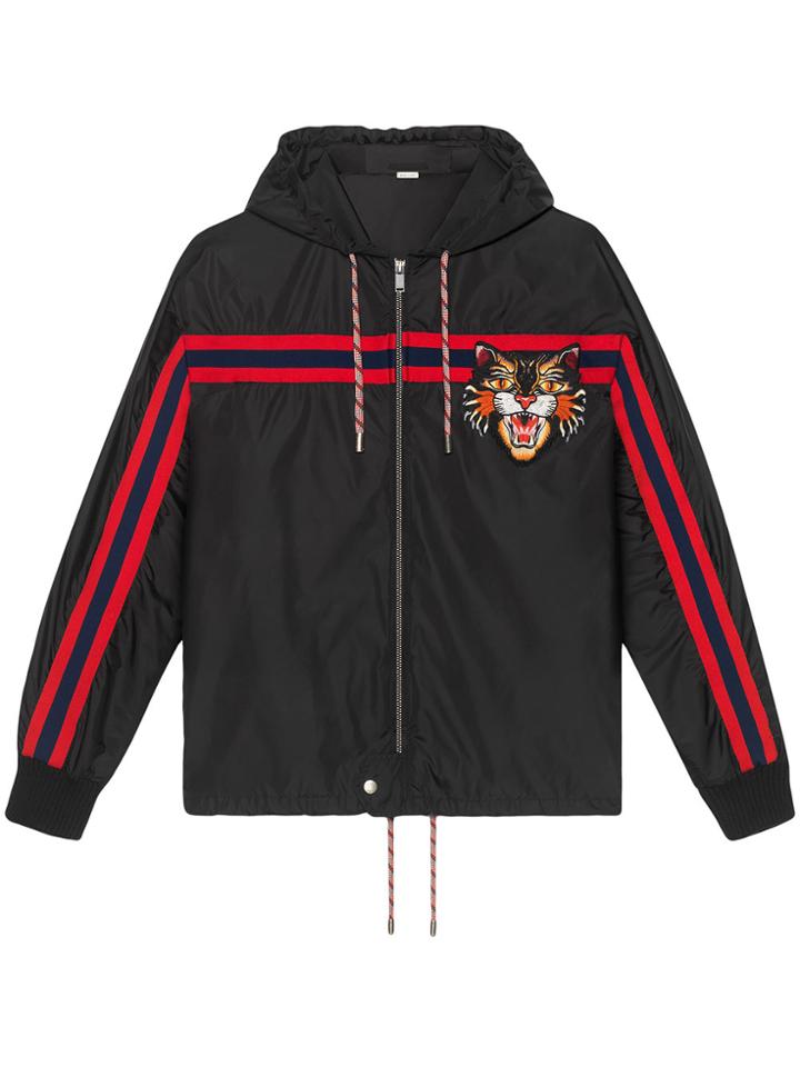 Gucci Nylon Windbreaker With Angry Cat Appliqué - Black