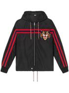 Gucci Nylon Windbreaker With Angry Cat Appliqué - Black
