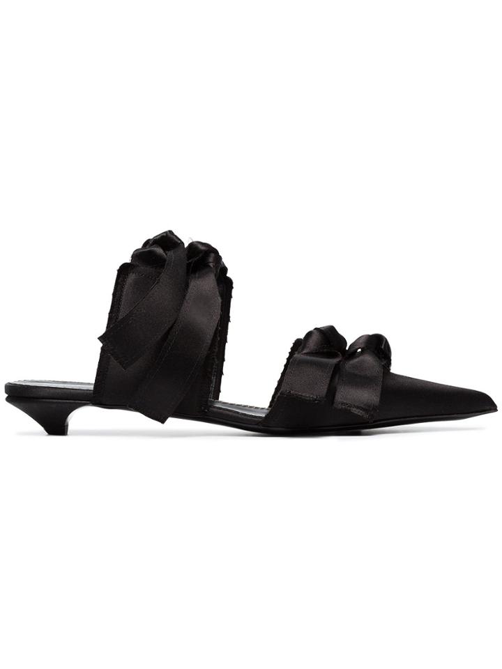 Proenza Schouler Black Satin Bow Embellished Mules