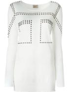 Laneus Studded Sweatshirt, Women's, Size: 40, White, Cotton/aluminium