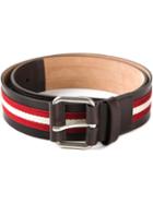 Bally Striped Belt, Men's, Size: 105, Black, Calf Leather