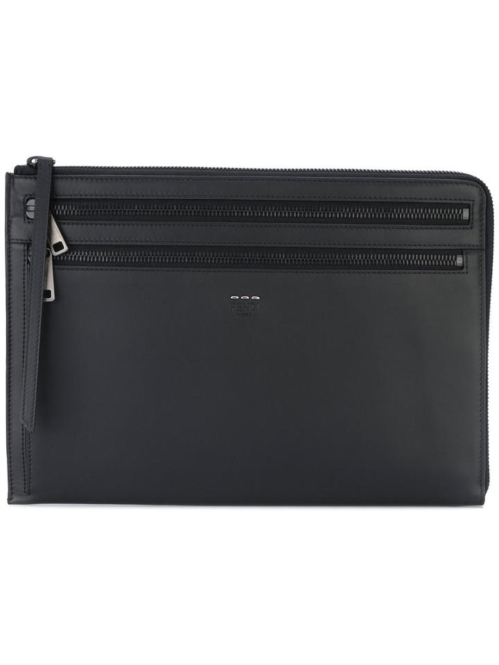 Fendi - Multi Zip Clutch - Men - Cotton/leather - One Size, Black, Cotton/leather