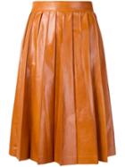 Bottega Veneta Shiny Pleated Leather Skirt - Orange