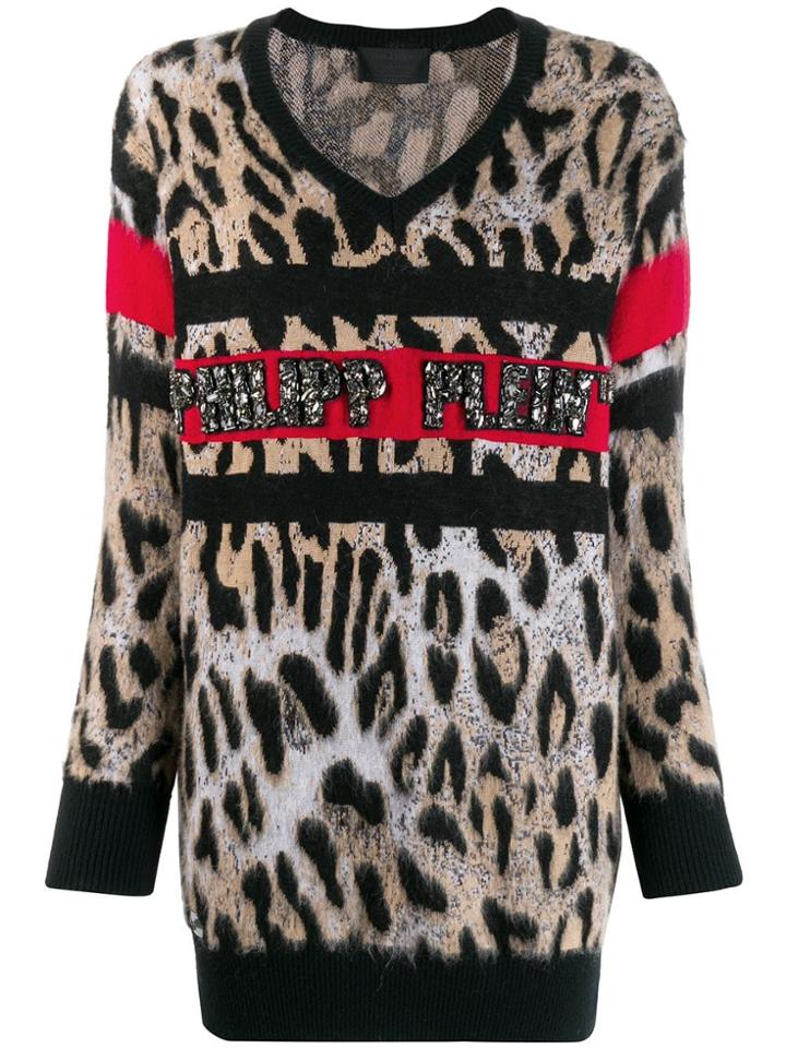 Philipp Plein V-neck Leopard Top - Black