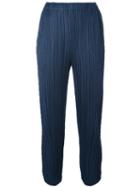 Pleats Please By Issey Miyake - Pleated Cropped Trousers - Women - Polyester - 5, Women's, Blue, Polyester