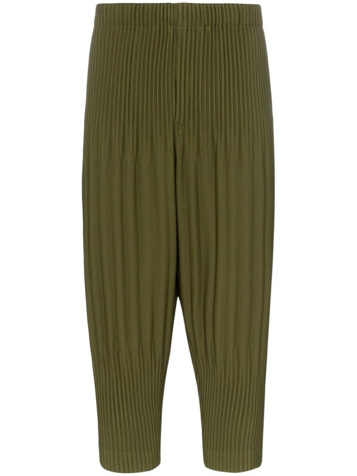 Homme Plissé Issey Miyake Cropped Tapered Pleated Trousers - Green