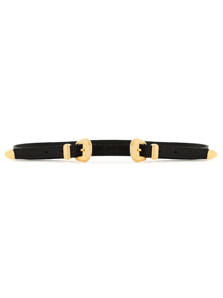 Olympiah Double Buckle Leather Belt - Black