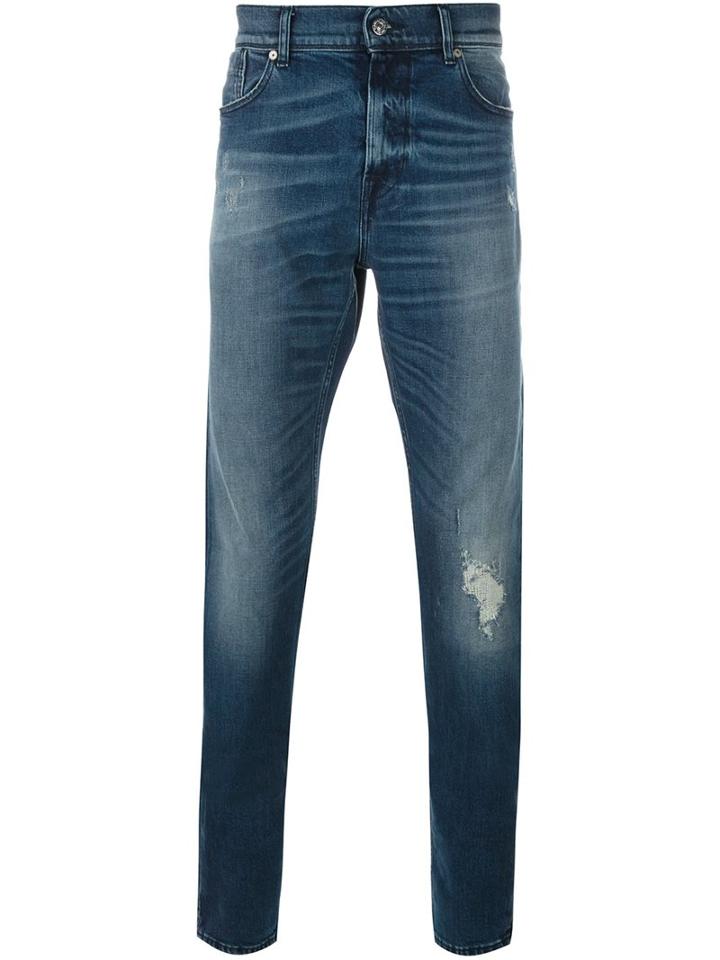 7 For All Mankind Stonewash Slim Fit Jeans, Men's, Size: 32, Blue, Cotton/spandex/elastane