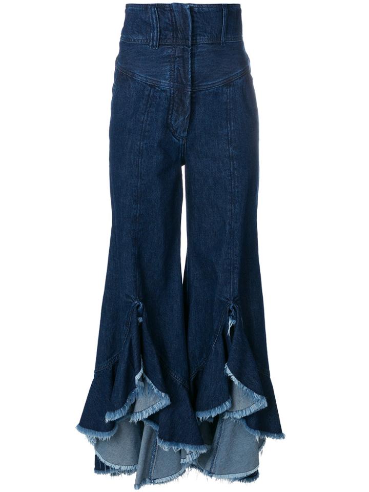 Sara Battaglia Ruffle Hem Flared Jeans - Blue