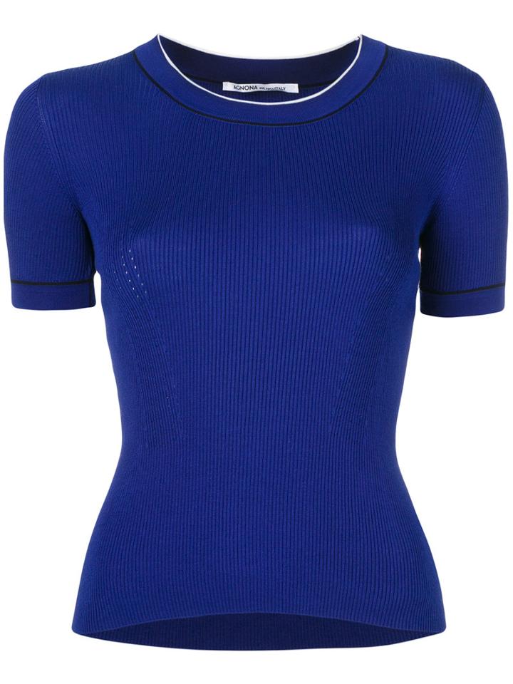 Agnona - Slim Fit T-shirt - Women - Silk/cotton - 42, Women's, Blue, Silk/cotton