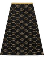 Gucci Wool Skirt With Gg Motif - Black
