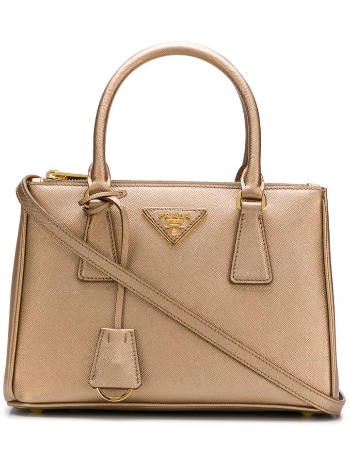 Prada Medium Classic Logo Tote Bag - Metallic