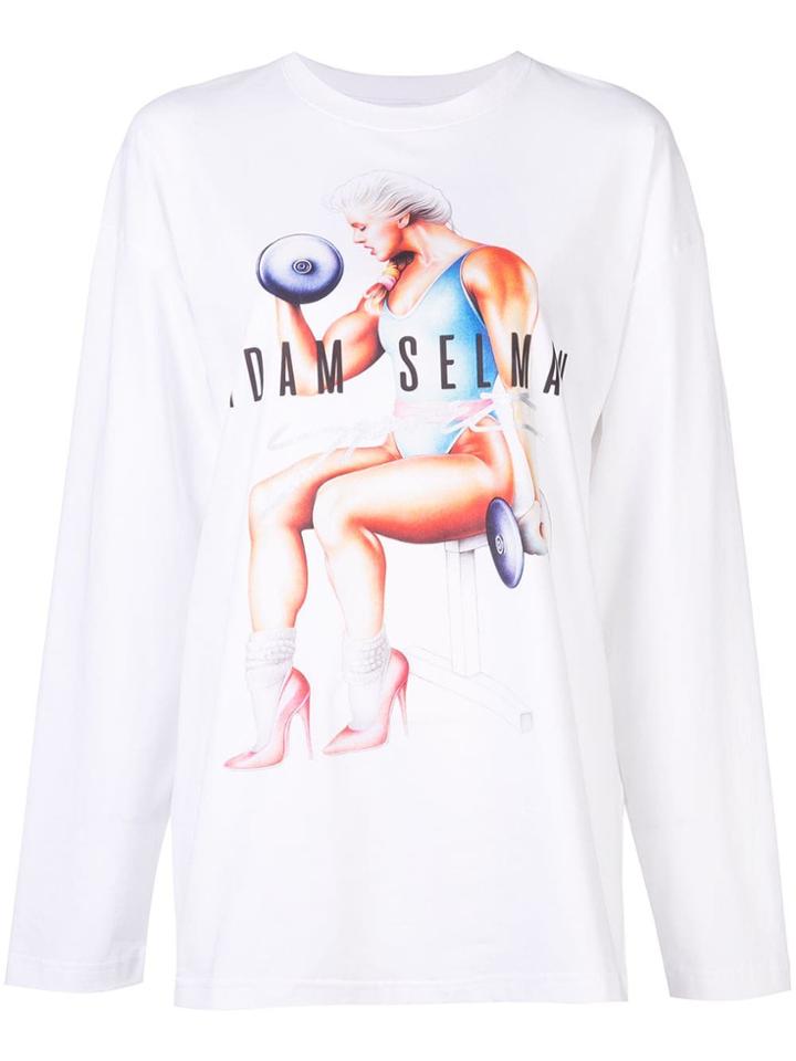 Adam Selman Sport Weightlifter Glam Print Sweatshirt - White