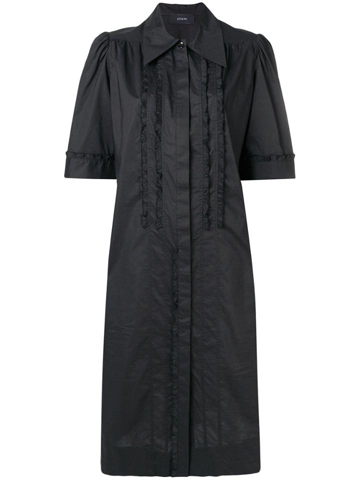 Joseph Collared Ruffle Front Short Sleeve Shift Dress - Black