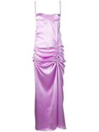 Priscavera Ruched Satin Slip Dress - Purple