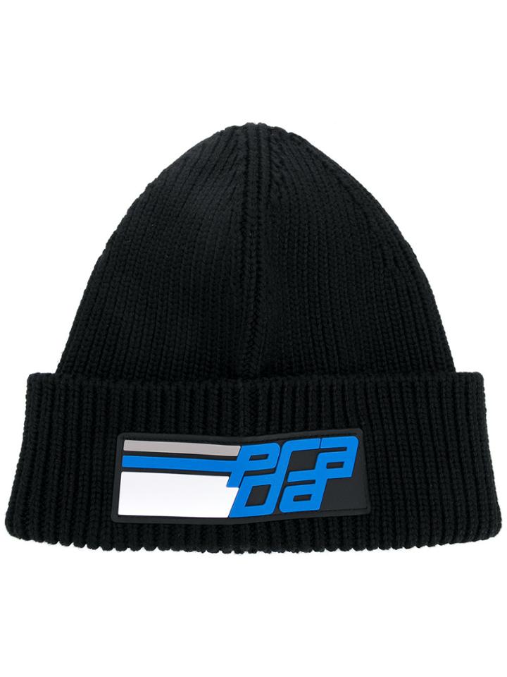 Prada Logo Patch Beanie - Black
