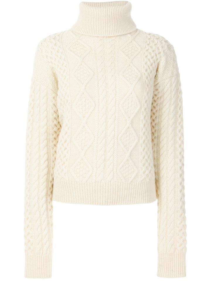Saint Laurent Cable Knit Turtleneck - Nude & Neutrals