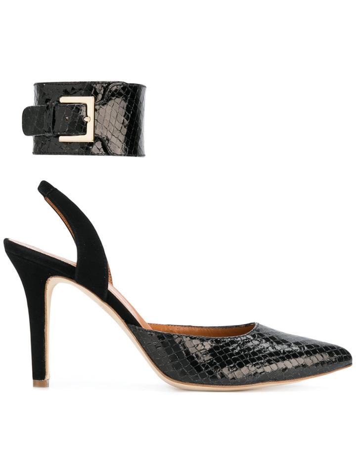 Via Roma 15 Snakeskin Effect Pumps - Black