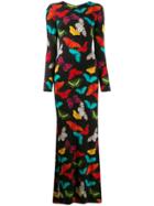 Alice+olivia Rosaria Butterfly-print Maxi Dress - Black