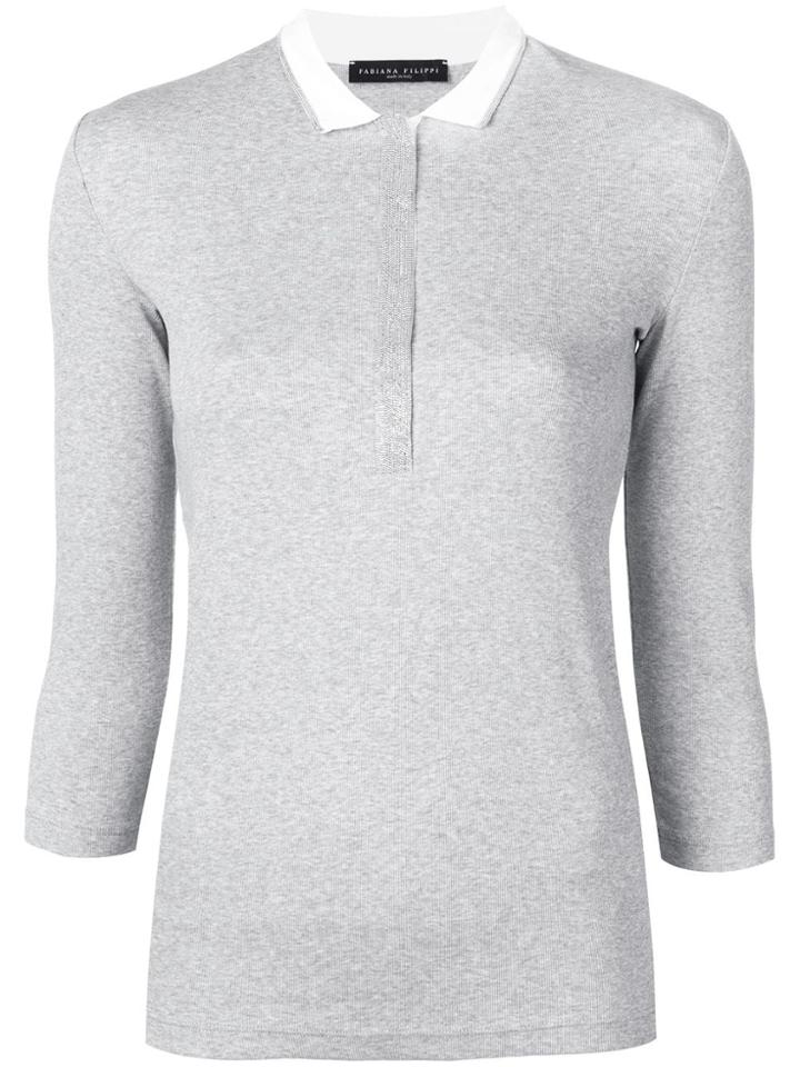 Fabiana Filippi Three-quarter Sleeve Polo Top - Grey