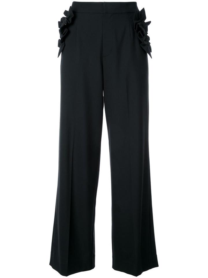 Muveil Ruffled Detailing Flared Trousers, Women's, Size: 36, Black, Polyester/wool/rayon/polyurethane