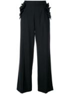 Muveil Ruffled Detailing Flared Trousers, Women's, Size: 36, Black, Polyester/wool/rayon/polyurethane