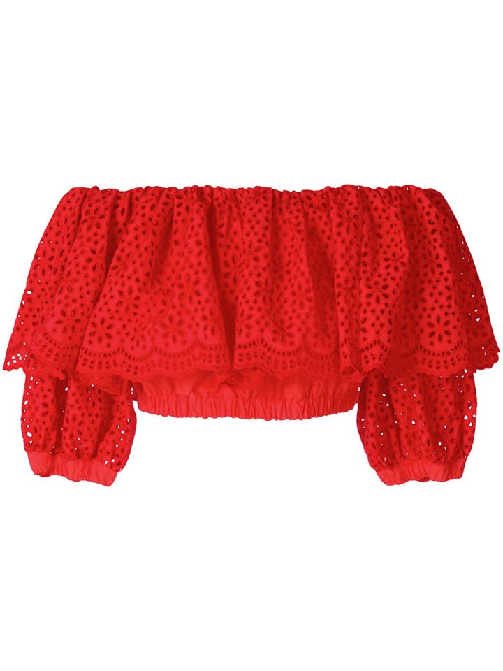Msgm Off-the-shoulder Cropped Top - Red
