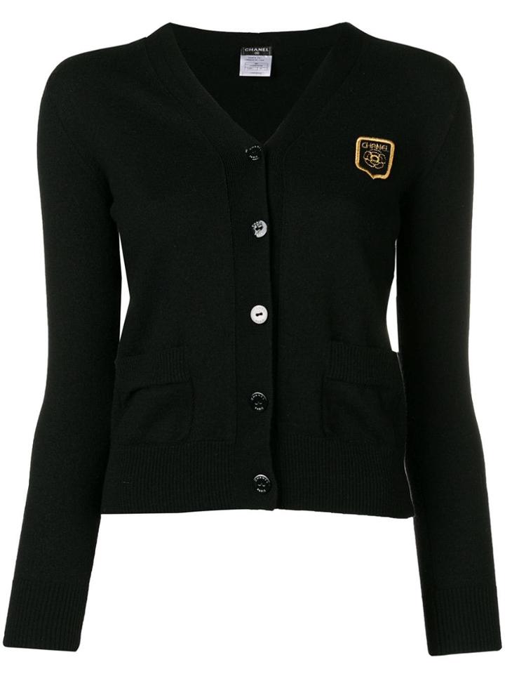 Chanel Vintage Logo Patch Buttoned Cardigan - Black