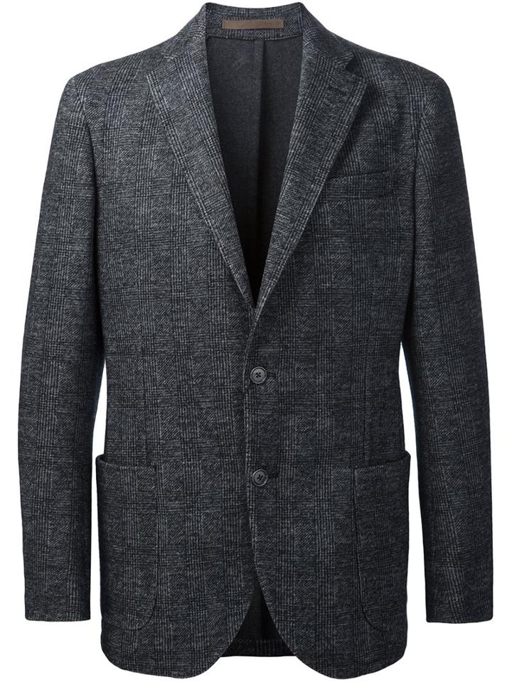 Eleventy Checked Casual Blazer, Men's, Size: 50, Grey, Cotton/polyamide/acetate/polybutylene Terephthalate (pbt)