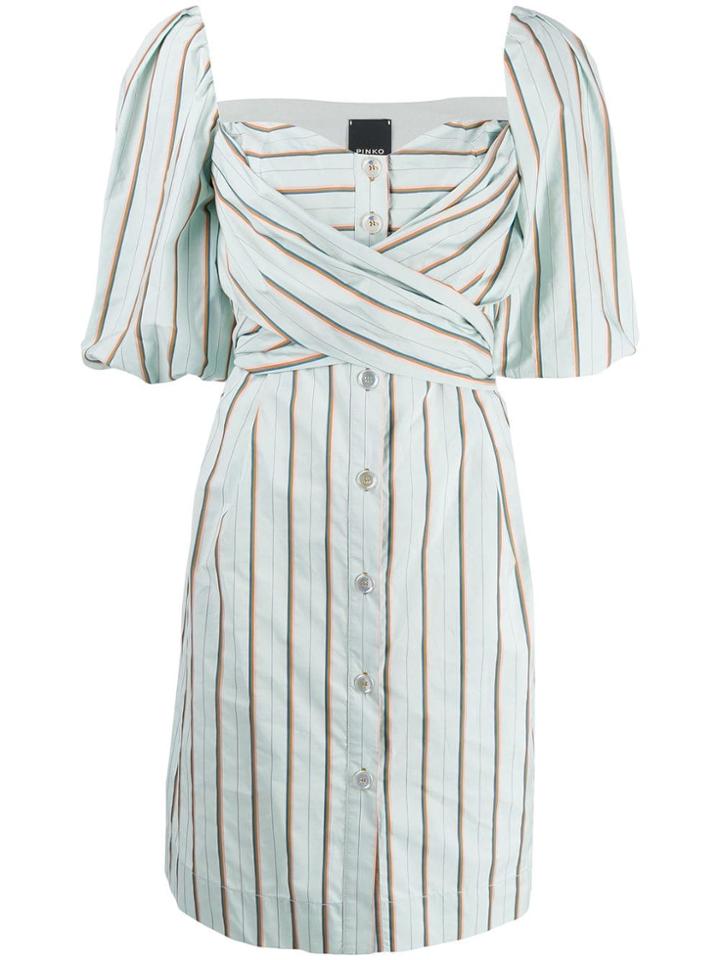 Pinko Striped Puff Sleeve Dress - Blue