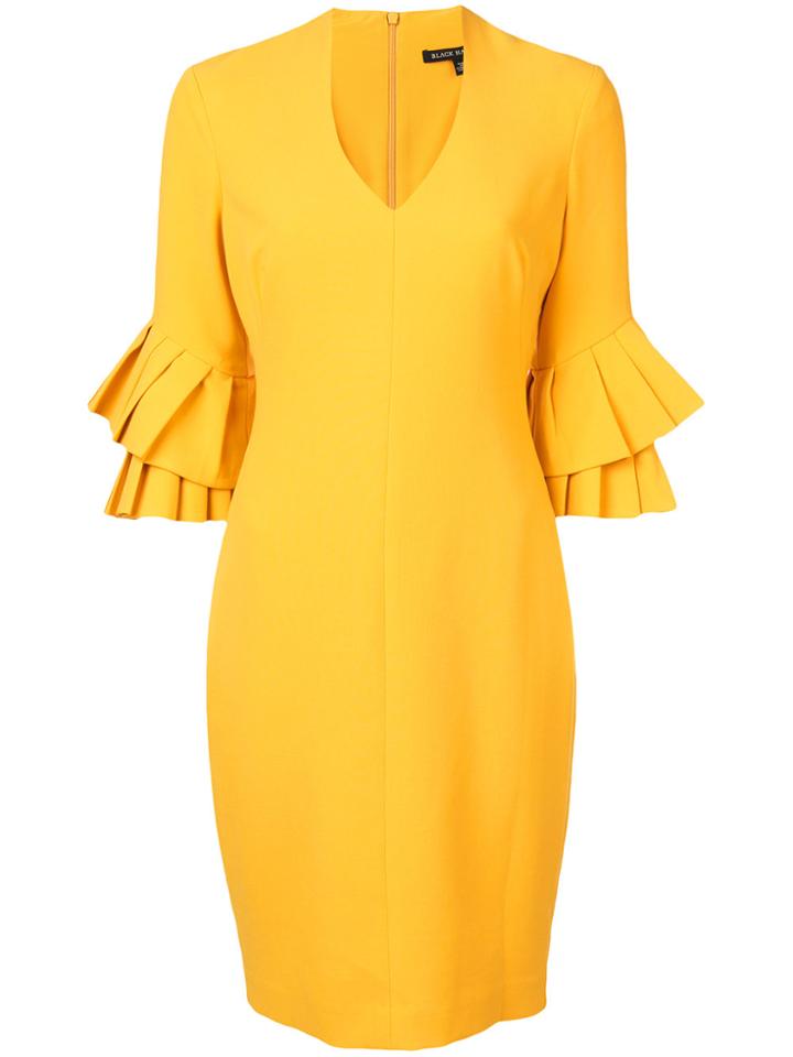Black Halo Pleated Sleeve Fitted Dress - Yellow & Orange