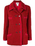 Chanel Vintage Cc Logos Button Long Sleeve Coat Jacket - Red